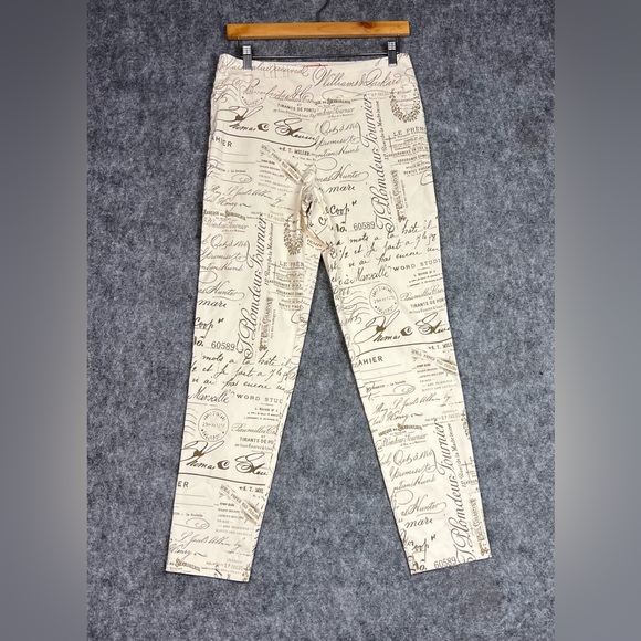 Krazy Larry Beige & BrownCursive Skinny Pants Pull-OnStretch Size 6 - Picture 2 of 12